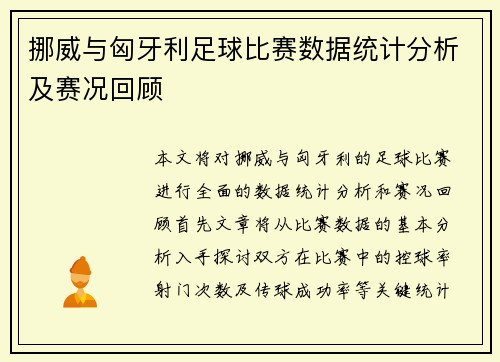 挪威与匈牙利足球比赛数据统计分析及赛况回顾